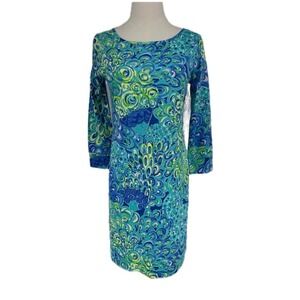 Lilly‎ Pulitzer Marlowe Dress Lilly's Lagoon Sea Blue Pima Cotton Shift Dress XS